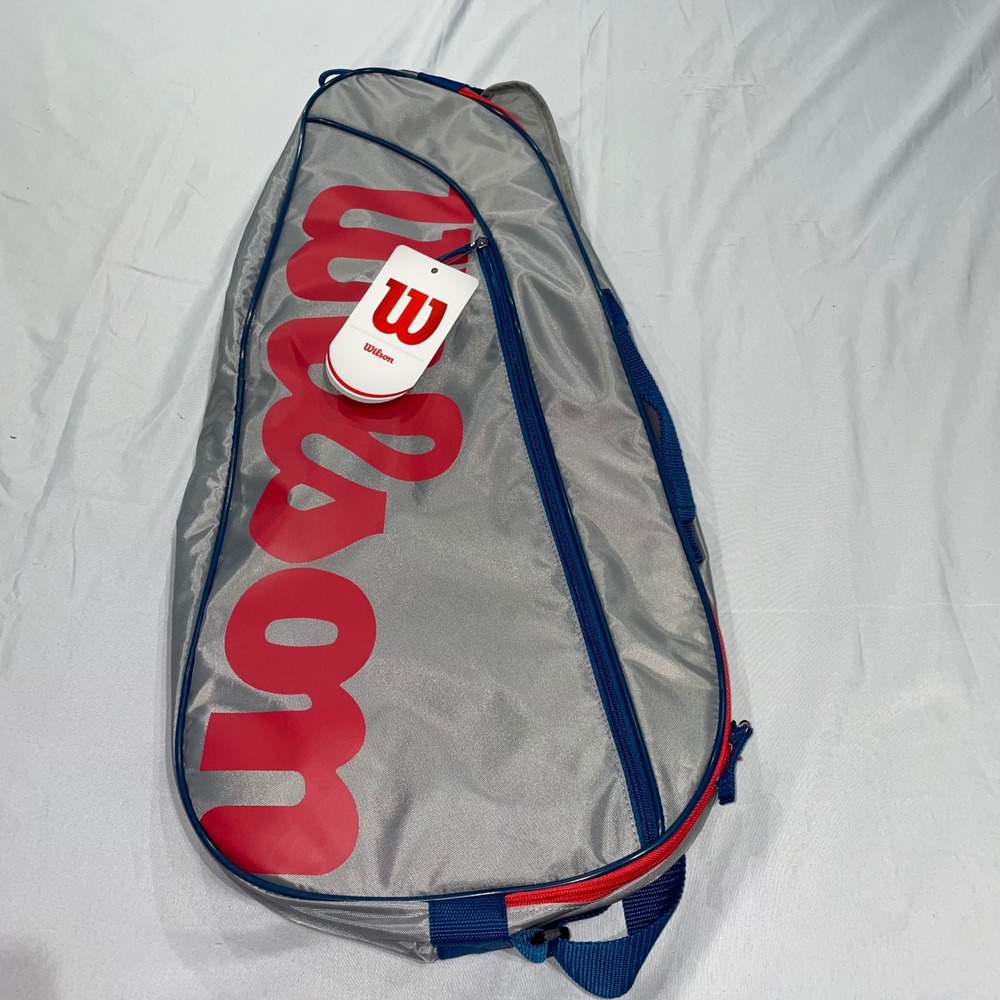 Wilson Junior Tennis Bag Grey Red Racket Cover Holds 3 Rackets‎ NEW